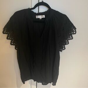 Black Eyelet Sleeve Women's Top